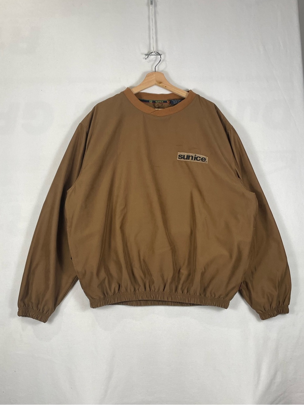 Vtg Sunice Brown Golf Pullover Crossover V neck Lined Pocket Windbreaker Sz XL